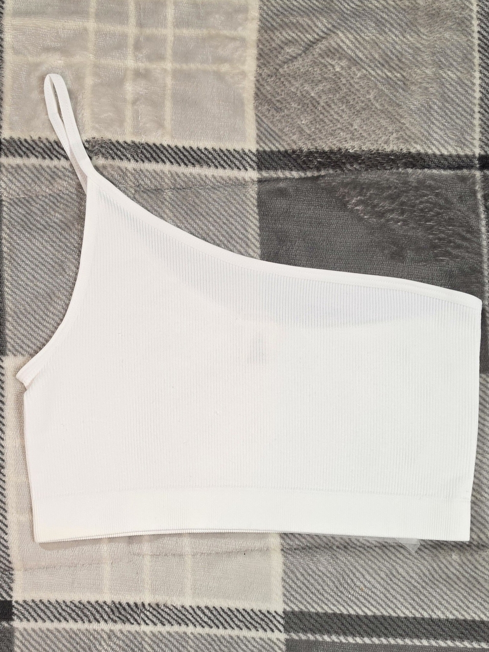 Bozzolo White Ribbed One-Shoulder Crop Top(100PC-75,76)